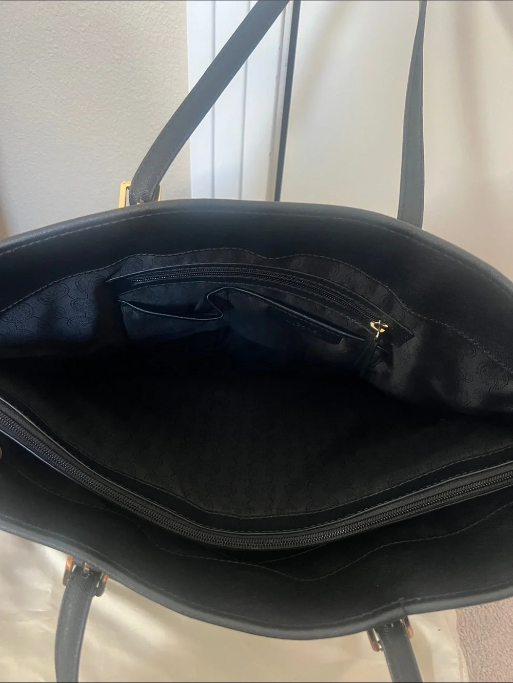 Michael Kors Black Leather Tote with Gold Accent Charm